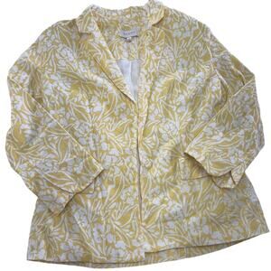 Skies‎ Are Blue Blazer Womens Small Yellow Linen Blend Lightweight Floral Jacket